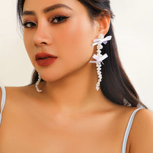 Load image into Gallery viewer, European and American Exaggerated Fabric Tassel Earrings Personalized Bow Ribbon Imitation Pearl Crystal Flowers Ear Studs Female Accessories