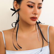 Load image into Gallery viewer, European and American Exaggerated Fabric Tassel Earrings Personalized Bow Ribbon Imitation Pearl Crystal Flowers Ear Studs Female Accessories