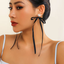 Load image into Gallery viewer, European and American Exaggerated Fabric Tassel Earrings Personalized Bow Ribbon Imitation Pearl Crystal Flowers Ear Studs Female Accessories