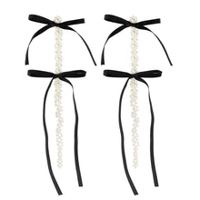 Load image into Gallery viewer, European and American Exaggerated Fabric Tassel Earrings Personalized Bow Ribbon Imitation Pearl Crystal Flowers Ear Studs Female Accessories