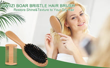 Load image into Gallery viewer, OWIIZI 100% Boar Bristle Hair Brush Set for Women &amp; Mens Soft Natural Boar Bristle Wooden Detangler Brush and Comb Set for Long Curly Fine Hair
