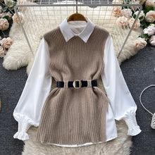 Load image into Gallery viewer, Light Luxury Socialite Suit Women&#39;s Loose Long Sleeve White Shirt Top+Slit Knitted Vest Jacket Two-Piece Set0.4kg