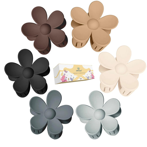 OWIIZI Jumbo Claw Clips for Thick Hair 6PCS Flower Hair Clips Large Strong Hold Cute Matte Claw Clips 6Colors Hair Barrettes for Women Girls