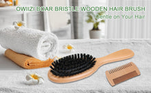 Load image into Gallery viewer, OWIIZI 100% Boar Bristle Hair Brush Set for Women &amp; Mens Soft Natural Boar Bristle Wooden Detangler Brush and Comb Set for Long Curly Fine Hair