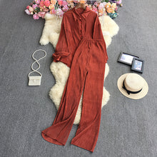 Load image into Gallery viewer, 2023New European and American StyleinsFashionable Candy-Colored Loose Folding Shirt+Elastic Trousers Suit Weight540g