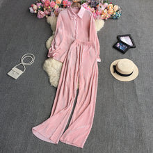 Load image into Gallery viewer, 2023New European and American StyleinsFashionable Candy-Colored Loose Folding Shirt+Elastic Trousers Suit Weight540g