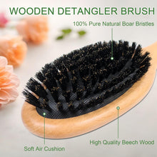 Load image into Gallery viewer, OWIIZI 100% Boar Bristle Hair Brush Set for Women &amp; Mens Soft Natural Boar Bristle Wooden Detangler Brush and Comb Set for Long Curly Fine Hair