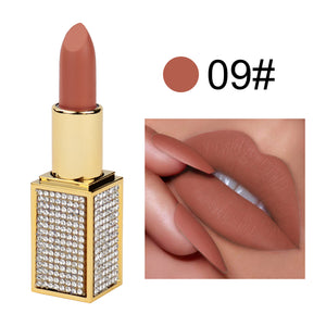 OWIIZI Matte Lipstick Multi-Color No Stain on Cup Colorful Crystals Stone Tube