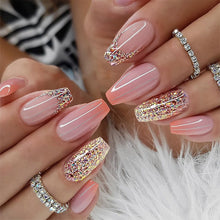 Load image into Gallery viewer, OWIIZI False Nails Orange Gradient Glitter Fake Nails Sticker Press on Nails