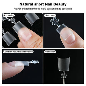 OWIIZI False Nails Tips Short Ultra-Thin Seamless Carving-Free Grinding Nail Stickers Fake Nails