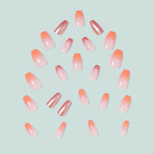 Load image into Gallery viewer, OWIIZI False Nails Orange Gradient Glitter Fake Nails Sticker Press on Nails