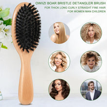 Load image into Gallery viewer, OWIIZI 100% Boar Bristle Hair Brush Set for Women &amp; Mens Soft Natural Boar Bristle Wooden Detangler Brush and Comb Set for Long Curly Fine Hair