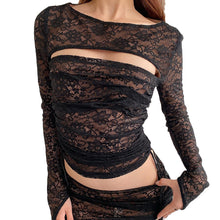 Load image into Gallery viewer, JY23286Spring-Summer2023New European and American Style Design Hot Girl Slim Fit Sexy Lace Cutout Long Sleeve Top