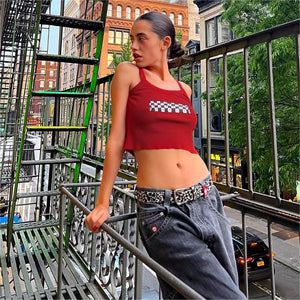 D23TP018European and American Women's Clothing New2023Summer New Fashion Printed Camisole Sexy Midriff-Baring Top Women