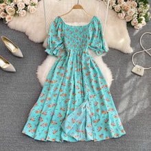 Load image into Gallery viewer, 2023Summer New French Style Gentle Sweet Square Collar Puff Short Sleeve Waist-Tight Slimming SlitaWord Dress