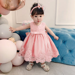 Cross-Border  baby Girl's Princess Dress Bow Lace Children's Dress Girl Dress