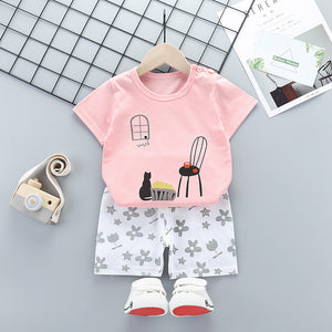 Children's Short-Sleeved Suit Cotton Summer Baby Clothes Korean Girls  TT-shirt Boys' Clothing Foreign Trade Children's Wear Wholesale