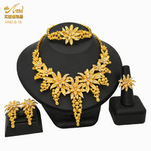 Load image into Gallery viewer, Dubai 24K Gold Accessories African Bridal Jewelry Set Saudi Women Necklace Bracelet Earrings Four-Piece Ring Set