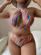 Load image into Gallery viewer, 2023New Cross-Border Amazon European and American Sexy plus Size Printing Split High Waist Bikini Swimsuit Factory Wholesale