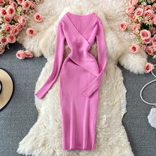 Load image into Gallery viewer, French Retro Sexy DeepVCollar Knitted Dress2021Autumn Waist Slimming Temperament Hepburn Midi Dress