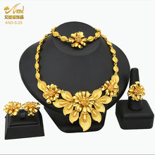 Load image into Gallery viewer, Dubai 24K Gold Accessories African Bridal Jewelry Set Saudi Women Necklace Bracelet Earrings Four-Piece Ring Set