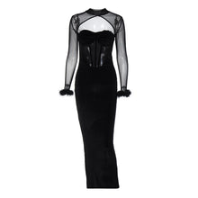 Load image into Gallery viewer, Europe and America2023Fall Women&#39;s Clothing New Plush Mesh Stitching Sexy Night Club Style Hollow-out Long Dress Slim Dress