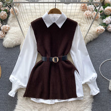 Load image into Gallery viewer, Light Luxury Socialite Suit Women&#39;s Loose Long Sleeve White Shirt Top+Slit Knitted Vest Jacket Two-Piece Set0.4kg