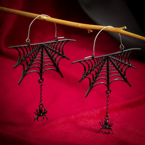 Europe and America Cross Border Ornament Dark Style Cobweb Hollow Tassel Ear Studs Halloween Spider Punk Gothic Earrings