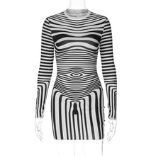 Load image into Gallery viewer, European and american women&#39;s clothing2023Autumn New Fashion Striped Vertigo Print Long Sleeve Short Dress Amazon Wholesale