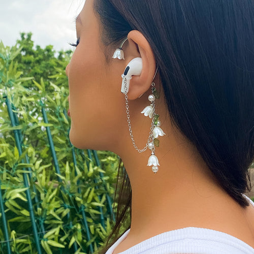 Europe and America Cross Border Anti-Lost Earphone Lanyard Non-Pierced Tassel Niche Ear Clips Dopamine Lily Ear Hanging Ornament