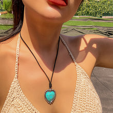 Load image into Gallery viewer, Europe and America Cross Border Ornament Beach Bohemian Mermaid Necklace Turquoise Love Pendant Adjustable Drawstring Collar