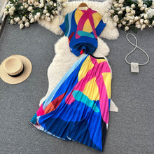 Load image into Gallery viewer, Summer Design Sense Niche Pleated Print Chiffon Top+High Waist Slimming Pleated Skirt Skirt Two-Piece Suit Fashion