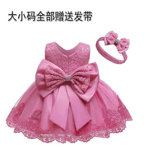 Cross-Border  baby Girl's Princess Dress Bow Lace Children's Dress Girl Dress