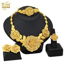 Load image into Gallery viewer, Dubai 24K Gold Accessories African Bridal Jewelry Set Saudi Women Necklace Bracelet Earrings Four-Piece Ring Set