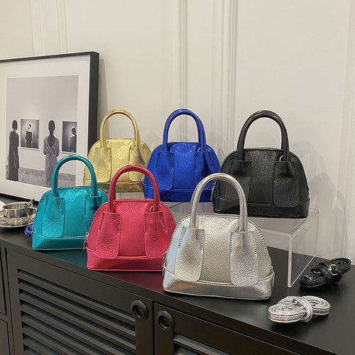Cross-Border Women's Bag2023New Fashion Shiny Surface Lychee Pattern Portable Shell Bag Textured Women's Shoulder Messenger Bag