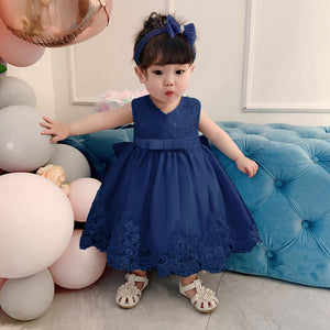 Cross-Border  baby Girl's Princess Dress Bow Lace Children's Dress Girl Dress