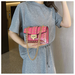 Transparent Rivet Bag Women2023New Women's Shoulder Messenger Bag Trendy Versatile Chain Bag Cross-Border Small Square Bag