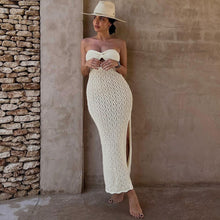 Load image into Gallery viewer, European and American Style Women&#39;s Summer New Sexy Bandeau off-Neck Hollow Knitted Slit Midi Dress Wholesale