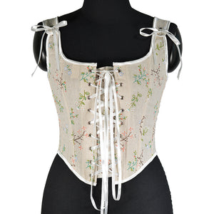 21639French Style Floral Lace-up Fishbone Corset Short VestBustier CropEarly Spring New