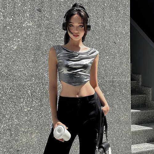 AliExpressinsStyle European and American New Hot Girl Women's Clothing Sexy Navel Reflective Slim Fit All-Match Wind EssentialTT-shirt Women's