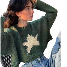 Load image into Gallery viewer, American Hot Girl Street Style Five-Pointed Star Contrast Color Sweater Women&#39;s New Loose and Idle Short Woolen TopinsTide