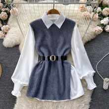 Load image into Gallery viewer, Light Luxury Socialite Suit Women&#39;s Loose Long Sleeve White Shirt Top+Slit Knitted Vest Jacket Two-Piece Set0.4kg