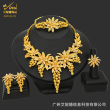 Load image into Gallery viewer, Cross-Border Middle East Bride Necklace Ring Earring Bracelet Four-Piece Indian Wedding Accessories Jewelry Set Wholesale