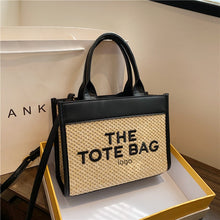 Load image into Gallery viewer, Straw Tote Bag Niche2023Women&#39;s Cross-Border Small Square Bag Letter Splicing tote bag Foreign Trade Handbags