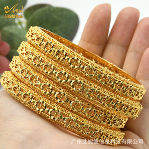 Hot Sale 24K Gold Plated Bracelet Dubai Bride India Nigeria Women's Wedding Alluvial Gold Bracelet Ornament Wholesale