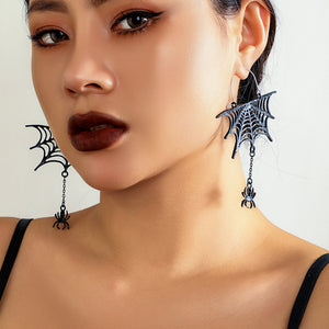 Europe and America Cross Border Ornament Dark Style Cobweb Hollow Tassel Ear Studs Halloween Spider Punk Gothic Earrings