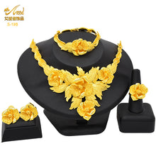 Load image into Gallery viewer, Dubai 24K Gold Accessories African Bridal Jewelry Set Saudi Women Necklace Bracelet Earrings Four-Piece Ring Set