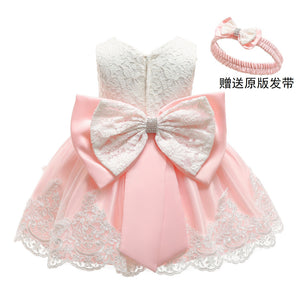 Cross-Border  baby Girl's Princess Dress Bow Lace Children's Dress Girl Dress