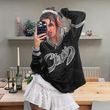 Load image into Gallery viewer, American Street Style Hip Hop Letter Graffiti Contrast Color Sweatshirt Women&#39;s Loose GlossVCollarbfFashionable Pullover Top