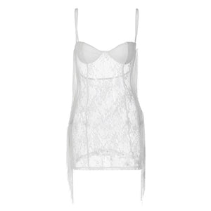 insWind Foreign Trade Women's Clothing2023Summer New Chest-Wrapped off-Neck Lace See-through Sexy Suspender Dress